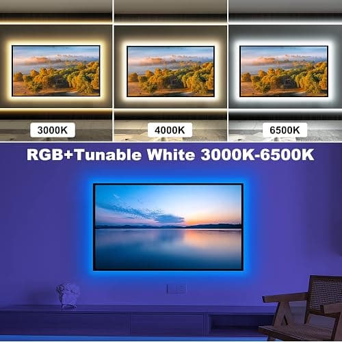 Tatazone Bluetooth RGBWW LED Lights for 60-65 Inch TV with App Control, RGB+Tunable White 3000K-6500K TV LED Backlight with RF Remote, Music Sync Indoor for TV, Gaming thumbnail 2