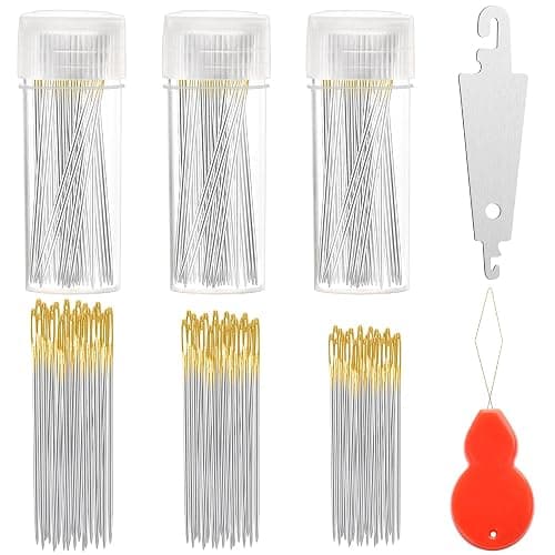 Boocalny 190pcs Cross Stitch Needles, Golden Large Eyes Sewing Needles + 12 Needle Threader, DIY Embroidery Needles in Transparent Box for Hand Sewing Cross Stitch Supplies Size 22# 24# 26# - Image 1