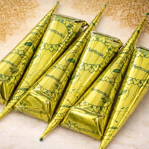 Plantovika Henna Cones Made from 100% Natural Leaves | Fresh Ready-to-Use Pre-Filled Paste, Henna Tube | Dark Reddish Brown | No Additives | Long Lasting Color | Pack of 6 thumbnail 7