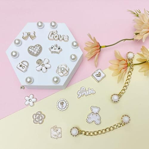 Bling Shoe Charms for Women, Sparkle Rhinestones Shoe Decoration Charms, Girly Shoe Chains for Clog Sandals, DIY Shoe Accessories for Party Favor - White thumbnail 3