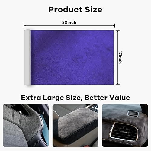 Premium Self-Adhesive Suede Fabric Wrap for Cars, Suede Car Interior Wrap for Dash Door Trim and Headliner, Stretchable Microfiber Suede Fabric Car Wrap DIY Interior Upgrade (Purple, 17" x 80") thumbnail 2