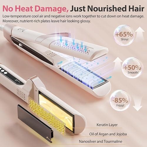 Quico Air Hair Straightener, Airflow Straightener 100-240V Dual Voltage | Air Straight with High-Speed Airflow 5 Temps, 2-in-1 Flat Iron and Hair Blow Dryer Straightener, Less Heat Damage, Pink thumbnail 4