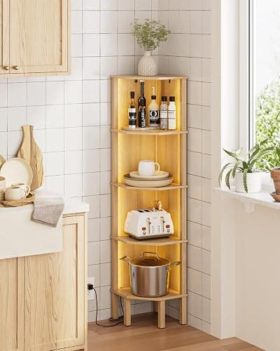 Apetaccat Corner Shelf Stand, 5 Tier Corner Bookshelf with Light,Corner Furniture for Bedroom Display Corner Shelf for Small Space,Wood Shelves with Storage Rack for Living Room,Office,Oak thumbnail 8