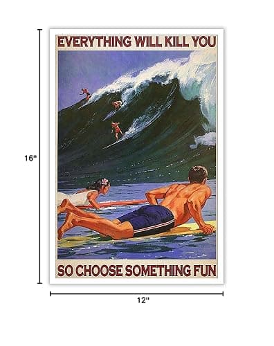 Enveable Retro Hawaii Surfing Fun Poster Summer Tropical Beach Hawaiian Island Beach Art Blue Ocean Wave Surfer Water Sport Surfboard Prints For Home Bedroom Dorm Bathroom Wall Decor 12x16in Unframed thumbnail 8