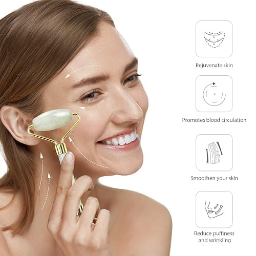 BAIMEI IcyMe Jade Roller & Gua Sha Set Face Roller and Gua Sha Facial Tools for Skin Care Routine and Puffiness, Self Care Gift for Men Women - Light Green thumbnail 3