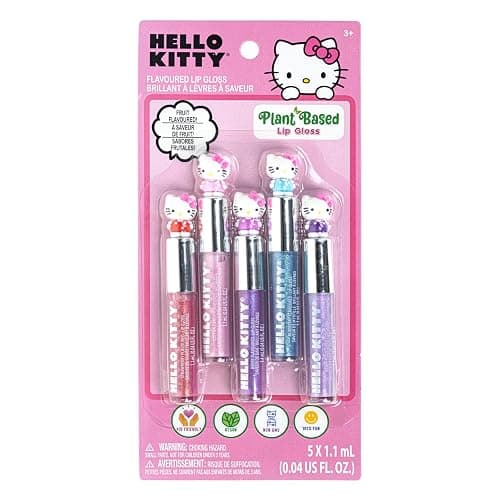 Hello Kitty 5 Pc Plant Based, Moisturizing Lip Gloss Makeup Set for Girls Kids Toddlers, Perfect for Parties Sleepovers Makeovers Birthday Gift for Girls 3 Yrs+ by Townley Girl - Image 1