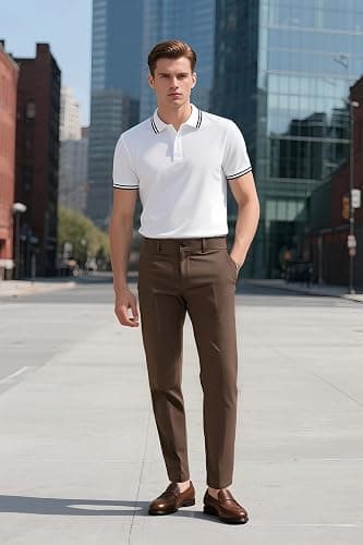 Plaid&Plain Men's Dress Pants Slim Fit Stretch Khaki Pants Wrinkle Free thumbnail 8