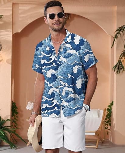KYKU Funky Hawaiian Shirt for Men Palm Beach Shirts Tropical Vacation Clothes thumbnail 2