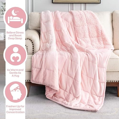 Cottonblue Weighted Blanket Queen Size 15lbs, Sherpa Weighted Blankets for Adults, Fuzzy Soft Flannel Bedding Blanket Throw, Cozy Plush Blanket for Sofa Bed, 60 x 80 inches, Blush Pink thumbnail 3