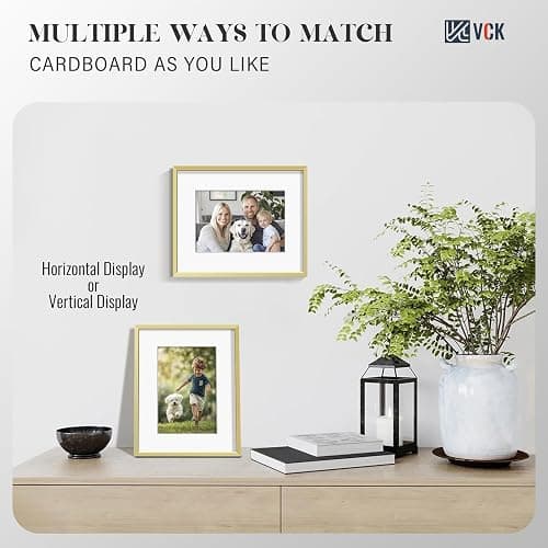 VCK 8x10 Picture Frame Gold 6 Pack, High-End Aluminum Metal Poster Frame with Tempered Glass, Display Photo 5x7 with Mat or 8x10 Without, for Home, Office, Studio and Gallery, Wall Hanging or Tabletop thumbnail 7