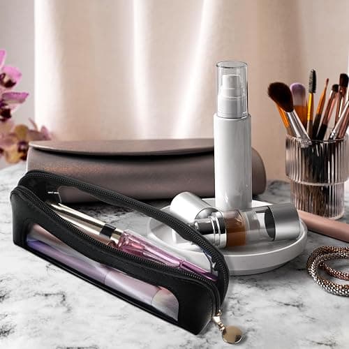 YQQYG Black Makeup Brush Bag, Clear Makeup Bag Travel Makeup Brush Holder Toiletry Bag with Zipper, Cosmetics Makeup Bag Purse Organizer for Women thumbnail 6