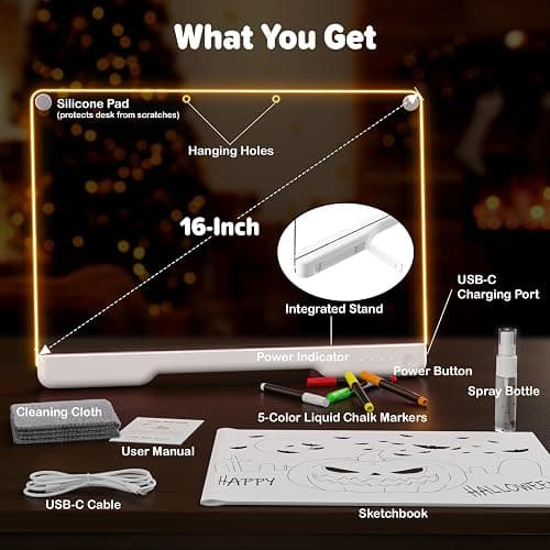 16-Inch Rechargeable Doodle Glow LED Note Board, 7-Color Light Modes, Neon Art Dry Erase Light Up Drawing Pad with Built-in Stand, Sketching Gift Toy for Kids/Girls/Teens, 5 Markers & Tracing Book thumbnail 2