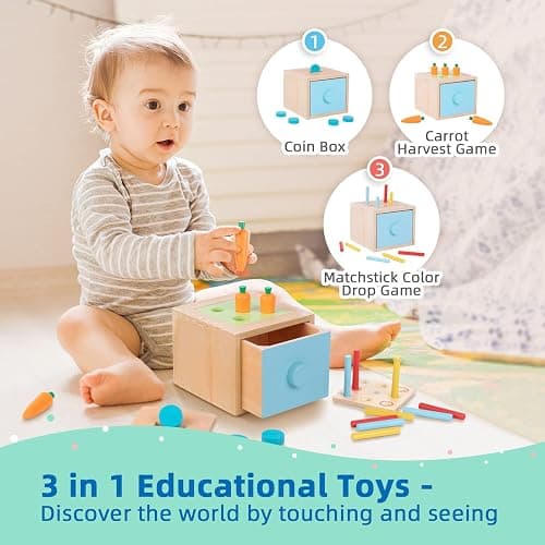 TOOKYLAND Montessori Toys for 1 Year Old, 8 in 1 Learning Educational Set Wooden Toys (Includes Stacking Cups, 3-in-1 Educational Box, Pound Bench, Shape Puzzle and More) thumbnail 4