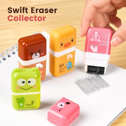 Sooez 12 Pack Pencil Erasers, Cute Erasers Pencil Eraser with Clean up Roller Pencil Eraser Shaving Roller Case Erasers for Party Favors Gift Supplies thumbnail 5