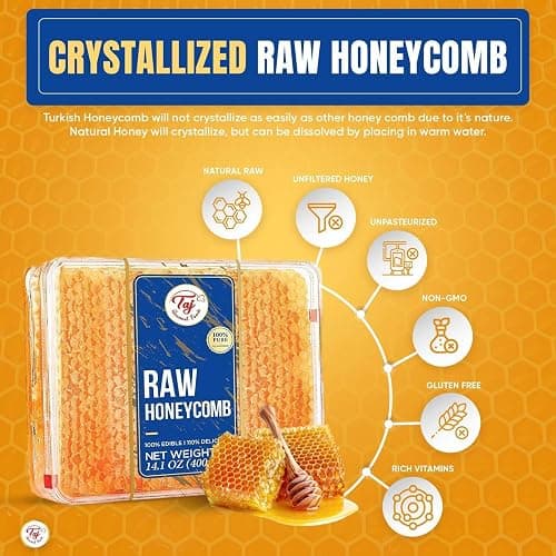 Taj Gourmet All Natural Raw Honeycomb 100% Honey Pure Turkish Raw Honey Comb -100% All Natural Edible Honey Combs Raw Edible - Perfect For Healthy Smoothies Honey With Honeycomb, 200g (7.05oz) thumbnail 5