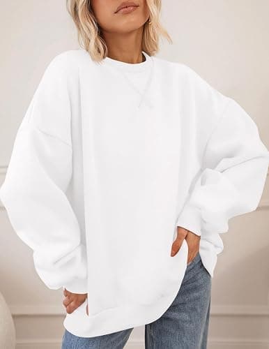 PRETTYGARDEN Sweatshirt for Women Trendy Casual Crewneck Long Sleeve Pullover Tops Fall Fashion Outfits 2025 Winter Clothes - White - Medium thumbnail 7