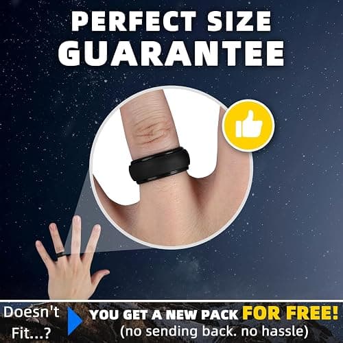 Egnaro Men's Silicone Wedding Rings: Classic Black Style Rubber ring - Hypoallergenic for Gym/Outdoor/Gift(1/4/7 Variety Pack with Half Size) thumbnail 5