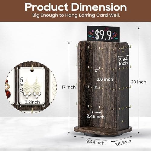 ORLESS Earring Display for Vendors, 40 Hooks Rotating Jewelry Display Stand for Selling, Necklace Display Stands Earring Cards for Selling Bracelets, Jewelry Towers (Black) thumbnail 3