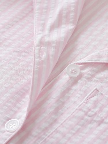 Latuza Women's Cotton Long Sleeve Pajama Set Seersucker Button Down Pj Set thumbnail 7