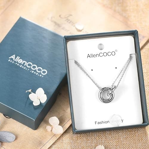 AllenCOCO Dainty Gold Necklace for Women Trendy, Cute Sister Necklaces, 14k Gold Plated S925 Sterling Silver Interlocking Circle Heart Necklace Herringbone Chain Choker Necklace for Women Non Tarnish thumbnail 2