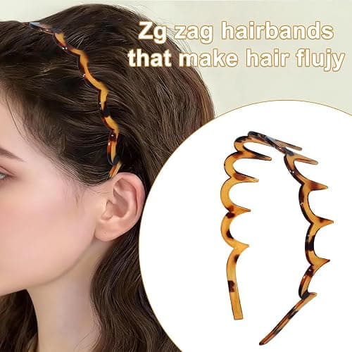 TOSEFES 2025 Zigzag Headbands for Women, 2-Pack U-Shaped Hair Comb Headbands, Non-Slip Slick-Back Hair Accessories, Black & Tortoise Recycled Plastic, Teeth Hairband for Everyday Styling & Workout thumbnail 4