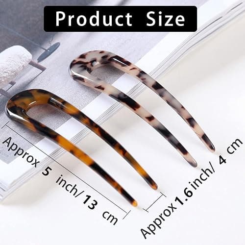 Fsmiling French Hair Pins Tortoise Shell U Shaped 2 Prong Hair Sticks Acetate Chignon Pin for Women Hairstyle Accessories 2 Pack thumbnail 4