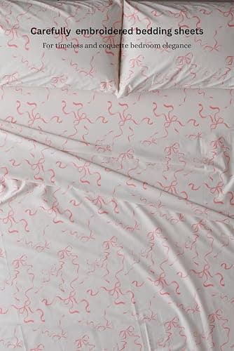 Elegant Bow Bedding Sheets Set – 1 Flat sheet - 1 Fitted sheet - 2 Pillowcovers - Coquette aesthetic, Pink - Soft, Breathable & Cozy Sheet - Bow girly - Bow decor (Pink bows, Queen (U.S. Standard)) - Pink Bows - Queen (U.S. Standard) thumbnail 8