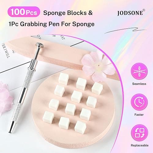 JODSONE 100PCS Soft Nail Sponges Tool with 1 Stainless Steel Grip Pen Professional Gradient Sponge Tool for Nail Art Gradient Designs Blush Nail Art thumbnail 4