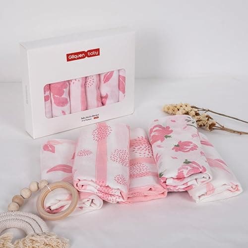 GLLQUEN BABY Musselintücher für Babys, 6 Stück Spucktücher aus Baumwolle 70 cm x 70 cm, saugfähig und atmungsaktiv und ideal zum Reinigen, Abwischen und Abdecken von Neugeborenen - Blume - 6er-Pack thumbnail 6