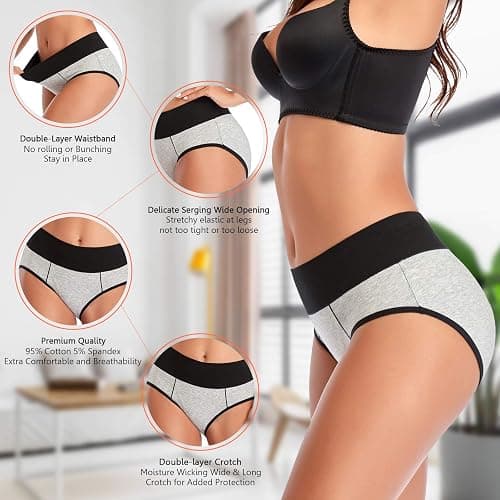 Eiggam Underwear for Women Cotton High Waist Panties Full Coverage Briefs Soft Strech Ladies Breathable Panties-Multi Pack thumbnail 5