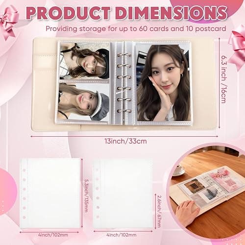 Jaloro Photocard Binder Pink Bows Kpop Binder Collector Album Idol Display Book with 60 Card Slots 10 Postcard Slots PU Leather Cover with Clear Sheet Protectors Fans Gift Merchandise for Collection thumbnail 2