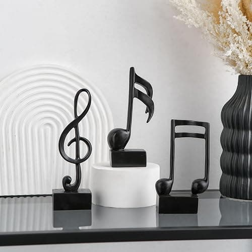 FUNTEREST 3 Pieces Music Note Statue Home Decor Modern Living Room Decorations Black Sculpture for Office Bookshelf Music Room thumbnail 2