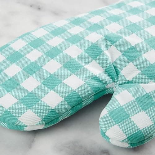 KitchenAid Gingham Oven Mitt 2-Pack Set, Aqua Sky, 7"x13" thumbnail 4