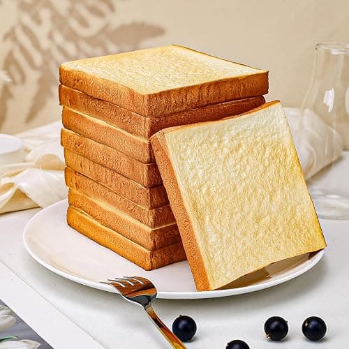 Yatinkim 4 Pcs 4.3 Inch Fake Toast Slices Realistic Artificial Bread Decoration Faux Loaves Soft Bread Dessert Simulation Food Model for Home Kitchen Bakery Display Birthday Party Photography Props thumbnail 5
