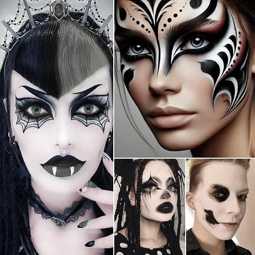 Goth Makeup Palette, Black White Duo Matte Pressed Powder Eyeshadow Palette for Smoky Gothic Makeup, High Pigmented Long Last Concealer Foundation Pallet for Halloween Skeleton Clown SFX Costume Joker thumbnail 4