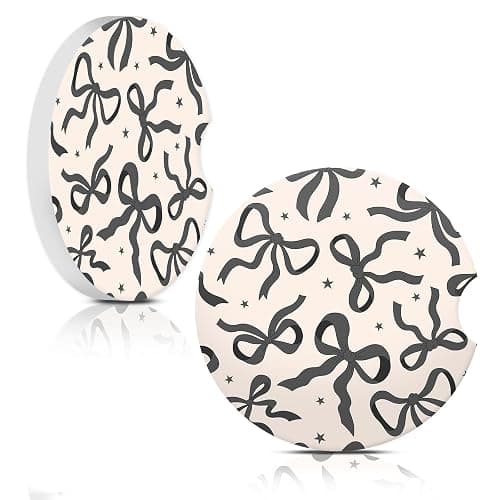 Car Coasters for Cup Holders, Car Cup Holder Coaster, Cute Car Accessories for Women Interior, 2PCS Cup Holder Coasters for Car, Anti Slip Rubber Cup Mat with A Finger Notch(Cute Black Ribbon Bow) thumbnail 4