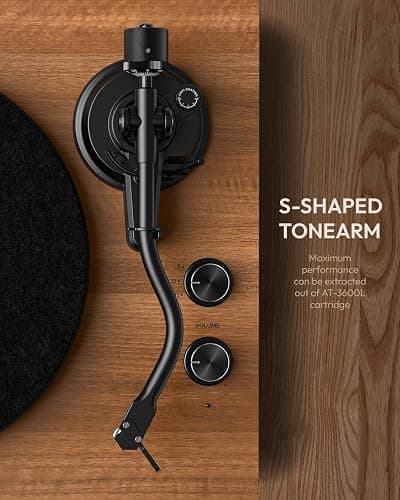 QLEARSOUL SoulBox S1 Vinyl Record Player with Stereo Speakers | Turntable with Built-in Preamp, S-Shaped Tonearm, 33/45 RPM thumbnail 3