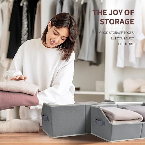 Homsorout Large Storage Bins Baskets - 6 Pack Closet Storage Cubes, Fabric Baskets for Organizing, Cube Organizer Bins with Handles, Foldable Boxes for Clothes, Towels, Grey thumbnail 5