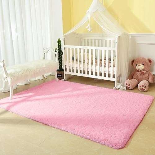 Andecor Soft Fluffy Bedroom Rugs, 4 x 6 Feet Indoor Shaggy Plush Area Rug for Boys Girls Kids Baby College Dorm Living Room Home Decor Floor Carpet, Pink thumbnail 4