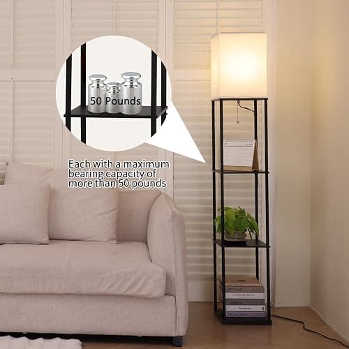 Gupuzm Floor Lamp with Shelves, Modern Square Standing Lamp with 3 Color Temperature Bulb, Corner Display Bookshelf Lamp for Living Room, Bedroom and Office (Black) thumbnail 3