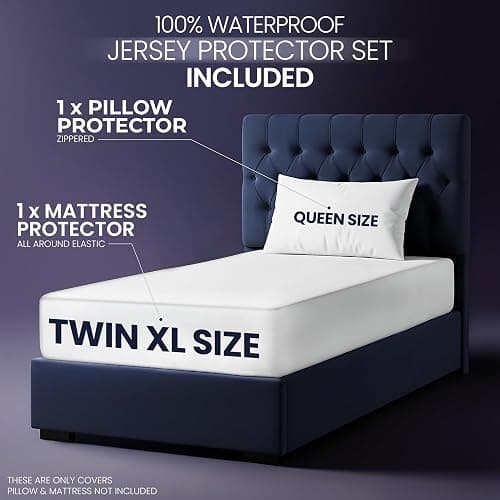 Waterproof Mattress Protector and Pillow Case, Twin XL Size, Includes +1 Zippered Pillow Protector and 1 Mattress Cover Set, Fitted Sheet Style Deep Pockets with All Around Elastic thumbnail 2