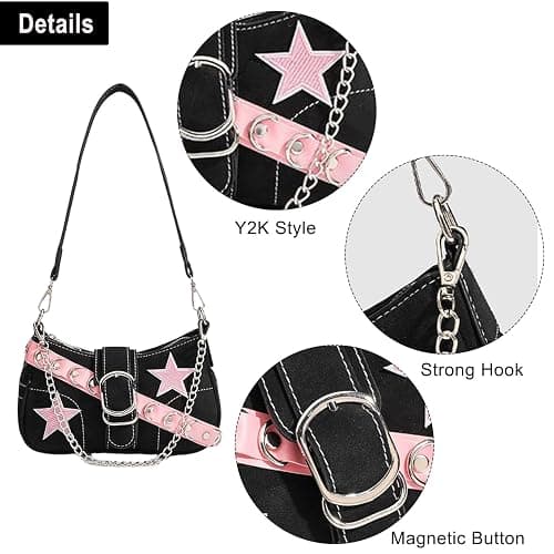 Ecohaso Grunge Shoulder Bag Fairy Grunge Hobo Bag Denim Chain Y2K Purses Crossbody Bag for Women thumbnail 4