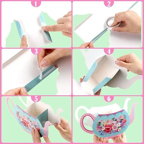 Yinder 6 Pcs Tea Party Decorations Princess Party Flower Boxes Centerpiece Floral Teapot Centerpiece for Floral Tea Themed Birthday Wedding Supplies(Sweet Tea Pot) thumbnail 5