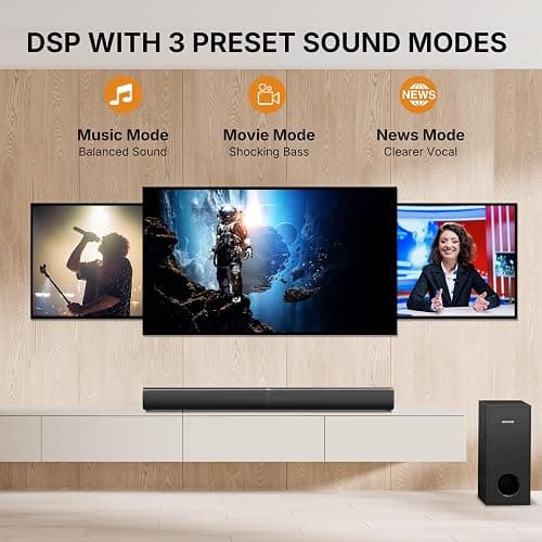 Wohome 2 in 1 Detachable Sound bar with Subwoofers, 4.1 Channel Bluetooth Sound Bar for Smart TV, Home Theater Surround Sound System, Optical,HDMI-ARC, USB Input, Bass Adjust, Remote/Button Control thumbnail 4