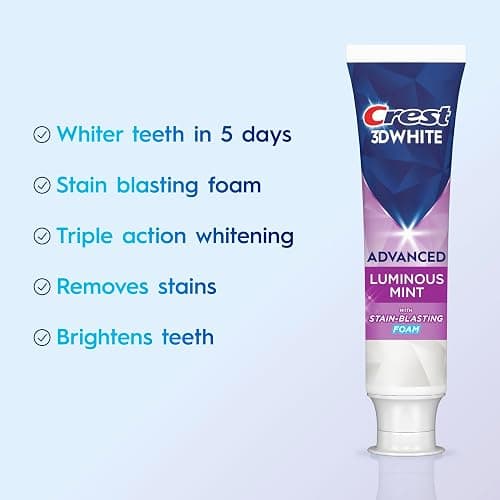 Crest 3D White Advanced Luminous Mint Teeth Whitening Toothpaste, Crest Toothpaste, 3.7 oz Pack of 4 - Helps Remove Surface Stains, Whitens Teeth, Strengthens Tooth Enamel, Protects Against Cavities thumbnail 2