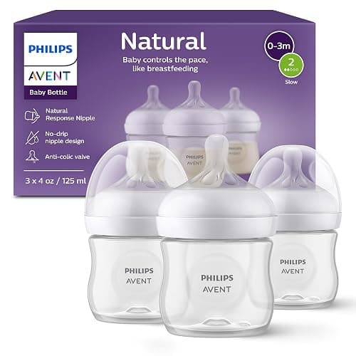 Philips Avent Natural Baby Bottle with Natural Response Nipple (Slow Flow, Flow 2), 4oz, 3-pack, SCY900/03 - Image 1