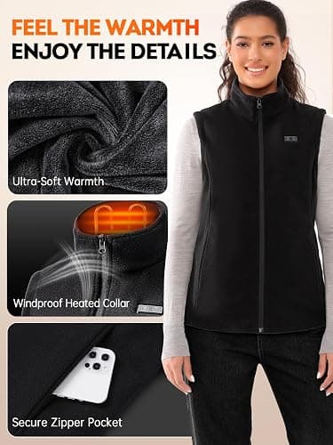 Muvenes Heated Vest for Women with 7.4V 16000mAh Battery Pack Included, Fleece Heated Vests Women, Electric Heating Vest thumbnail 2