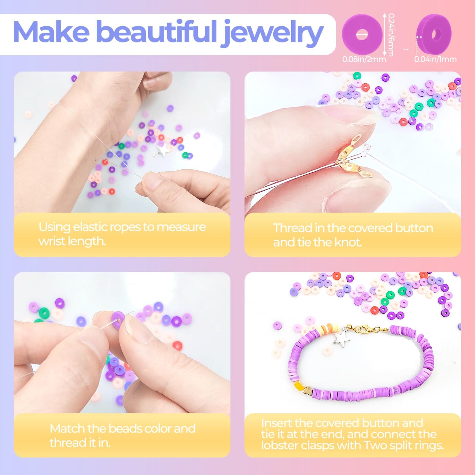 96 Colors 1 2 300 Pieces Clay Beads, Beads for Bracelet, Beads Set 6mm Beads to Win, Polymer Clay Beads, Beads Bracelet DIY Making Letter Beads Set for DIY Bracelet Jewelry thumbnail 6