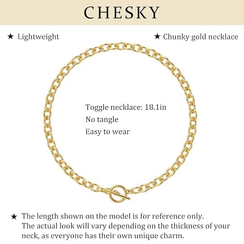 CHESKY 14K Gold Plated Chunky Necklace for Women, Trendy Toggle Clasp | Statement Pendant Necklace, Layered Paperclip Chain, Toggle Clasp Design, Thick Gold Chain, Non Tarnish Everyday Jewelry thumbnail 7