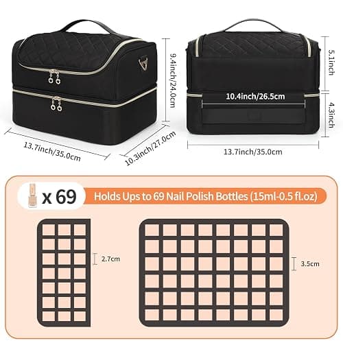 CUBETASTIC Nail Polish Organizer, Nail Tech Organizers and Storage Case Holds 69 Bottles Nail Polish & Nail Lamp, Travel Nail Supplies bag for Nail Tech Kit & Manicure Tools, Black - Black - 69 Slots thumbnail 4